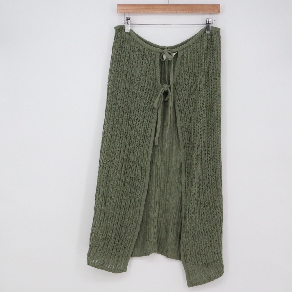 Aerie Skirt Womens L/XL Crochet Open Knit Olive Green Front Tie Excellent